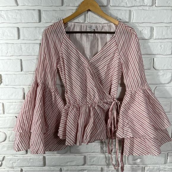 Rebecca Minkoff Melly Striped Bell Sleeve Wrap Top Size Small - Picture 2 of 11